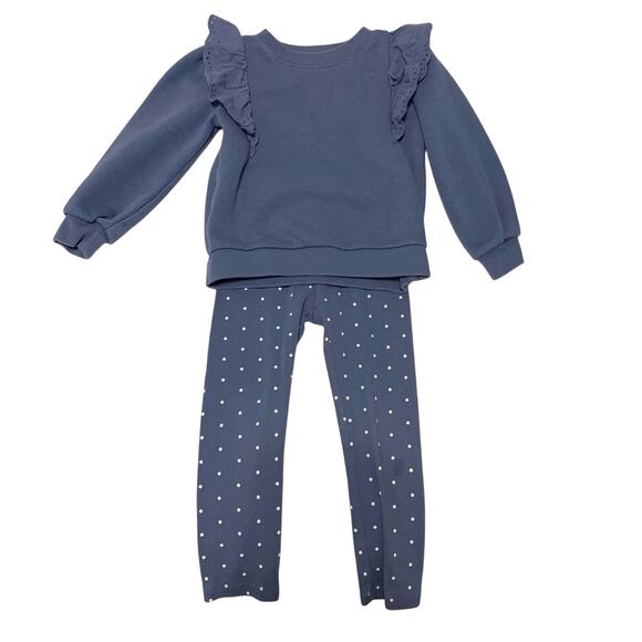 GAP Kids Blue Ruffle Sweatshirt & Polka Dot Legging Set Size 3T - Picture 1 of 6